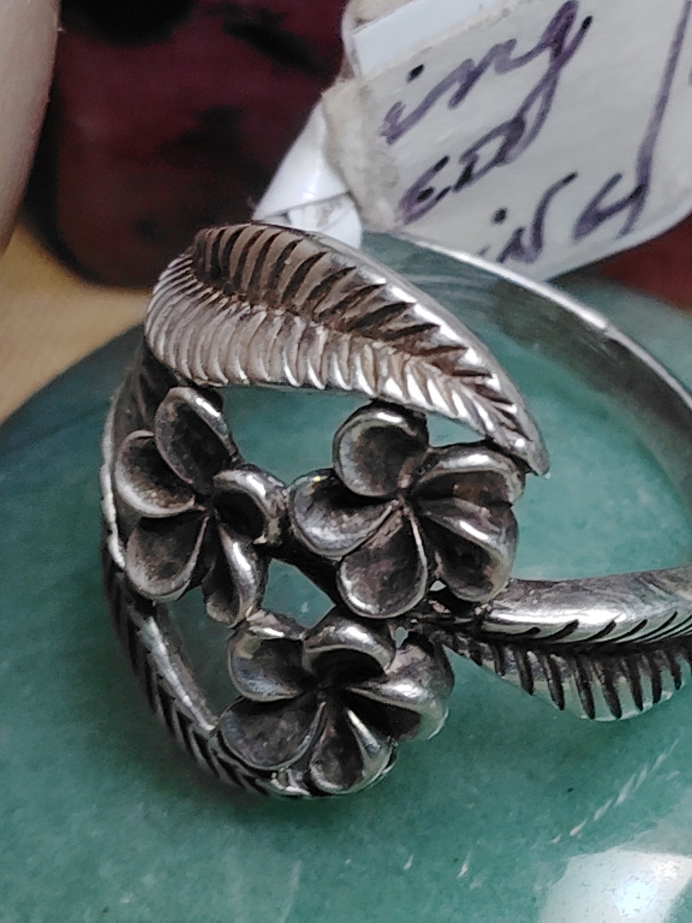 ORNATE, OPEN CUT, SOLID STERLING BAND. FLORAL &  LEAF MOTIF,  RING. SZ-6